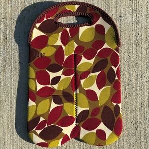 Built Neoprene Two Bottle Tote in Red, Olive & Brown Leaf Print